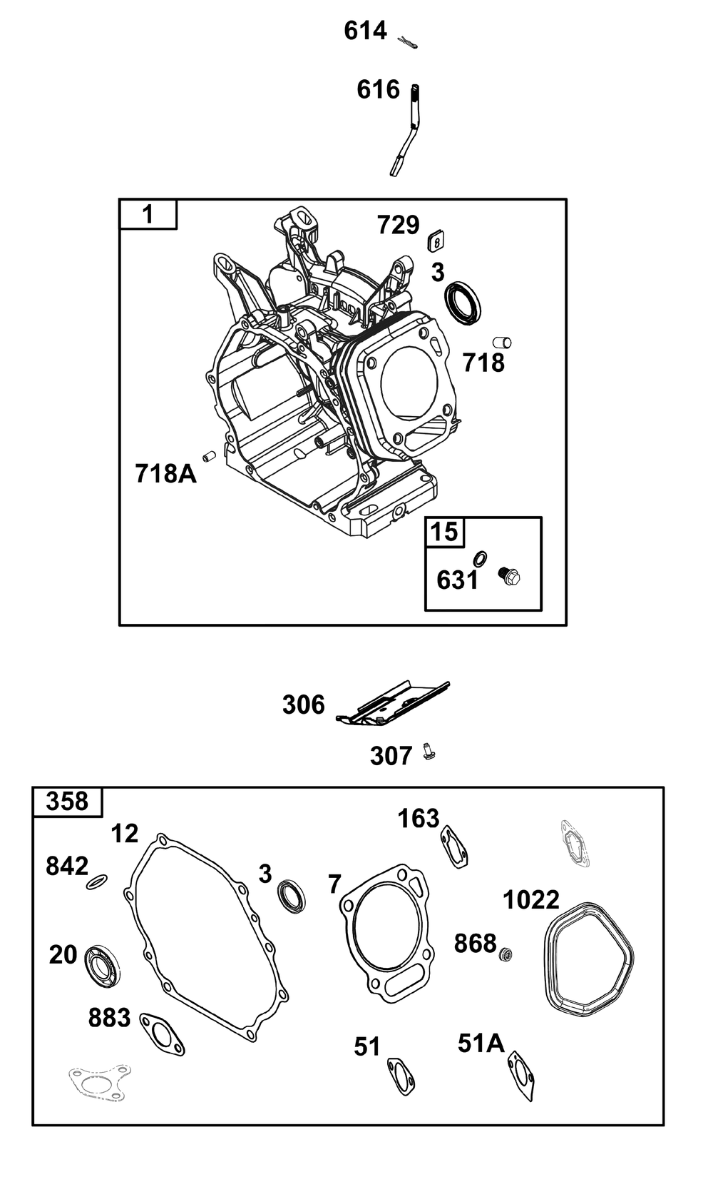 Cylinder Group Diagram and Parts List for 19N137-0344-B5 100000 - 19Z999 Briggs and Stratton Engine